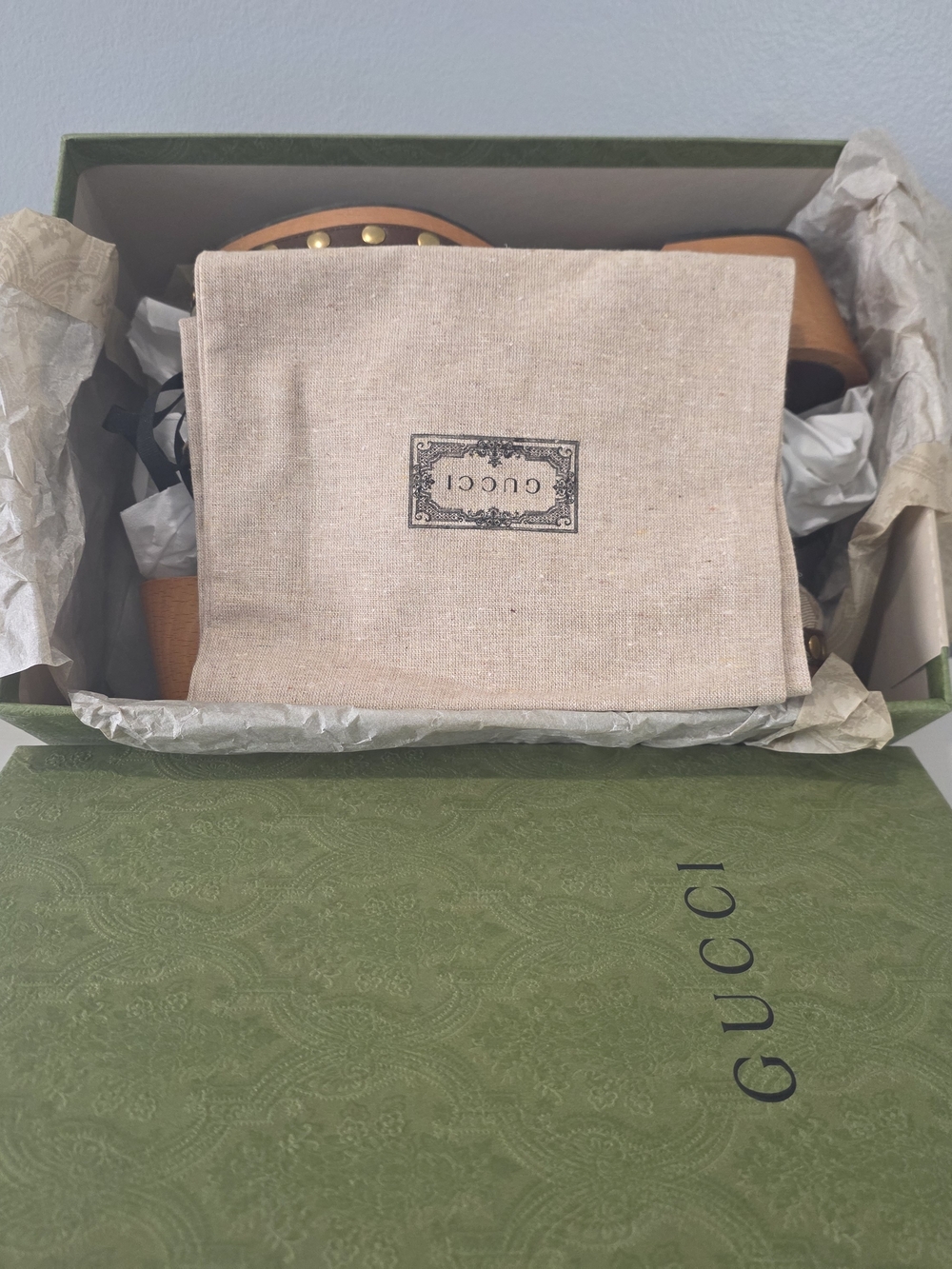 Gucci Beige & Brown GG Canvas Studded Clog - Picture 15 of 16